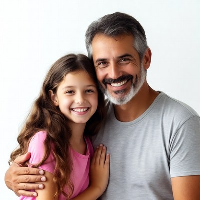 Smiling father hugging daughter