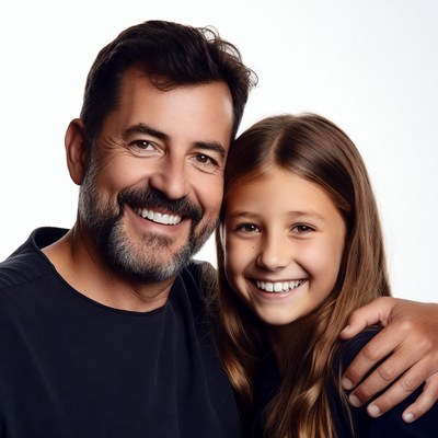 Smiling father hugging daughter