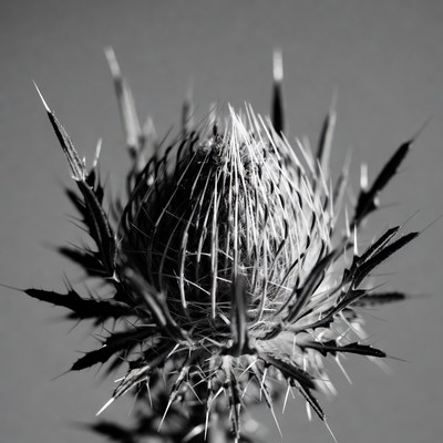 Thistle flower close-up black and white