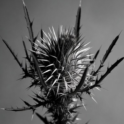 Thistle flower close-up black and white