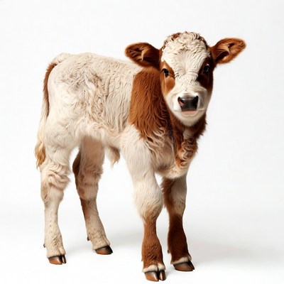 Cute white and brown calf