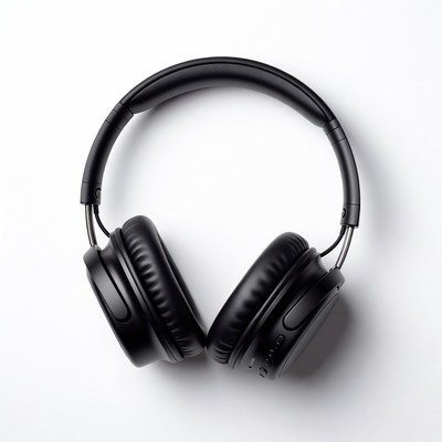 Black Wireless Headphones on White Background