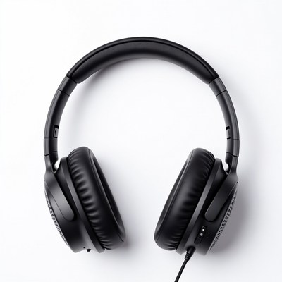 Black Wireless Headphones on White Background