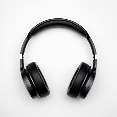 Black wireless headphones on white background