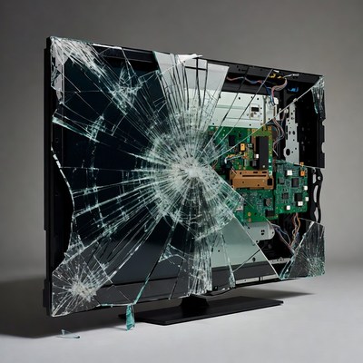 Broken TV with Exposed Circuit Boards