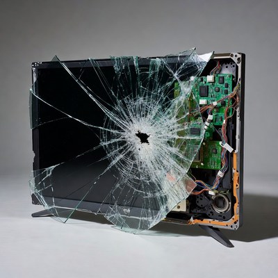 Broken LCD Monitor with Exposed Circuitry