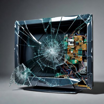 Broken LCD Monitor with Exposed Circuitry