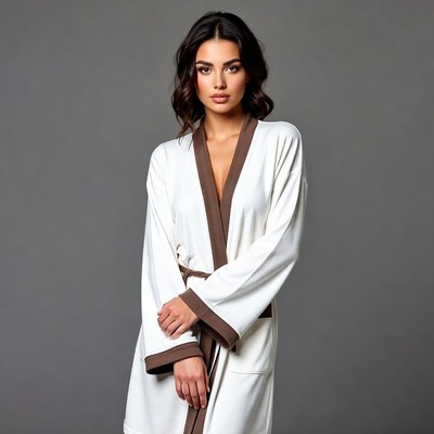 Woman in white bathrobe