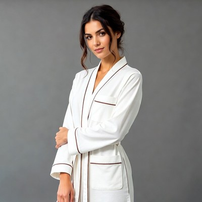 Woman in white bathrobe
