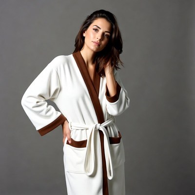 Woman in white bathrobe