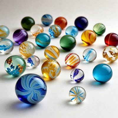 Colorful glass marbles on white background