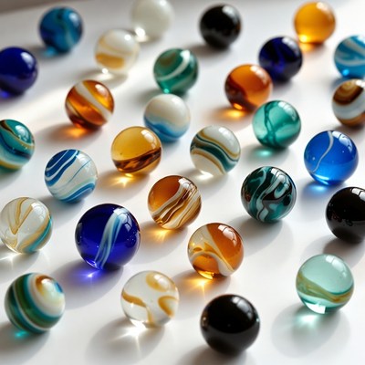 Colorful marbles on white surface
