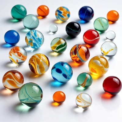 Colorful glass marbles on white background