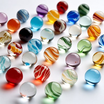 Colorful glass marbles on white background