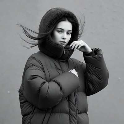 Woman in hooded puffer jacket