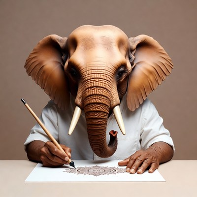 Elephant in suit drawing mandala