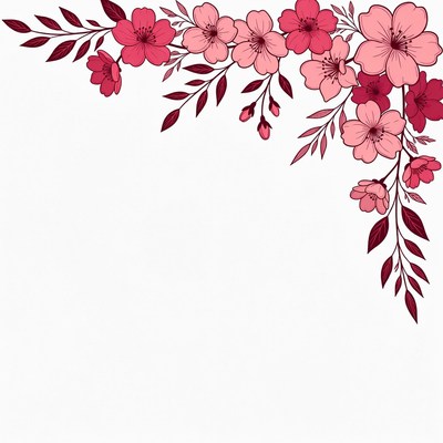 Pink Cherry Blossom Corner Border