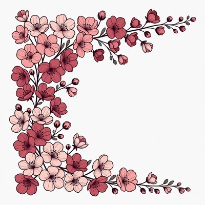 Pink Cherry Blossom Corner Border