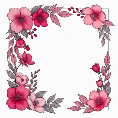 Pink Flower Corner Border Illustration