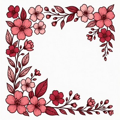 Pink Flower Corner Border Illustration