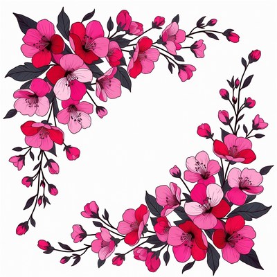 Pink Cherry Blossom Corner Illustration