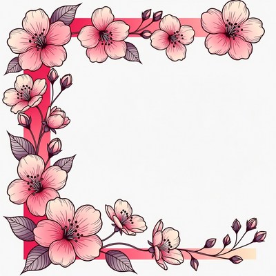Pink Cherry Blossom Flower Border