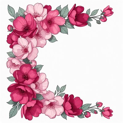 Pink Flower Corner Border Illustration