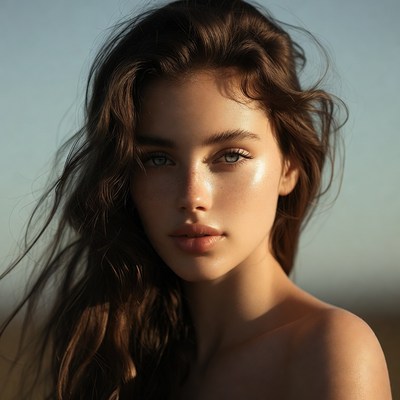 Beautiful woman with wavy brown hair