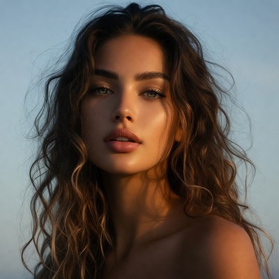 Beautiful woman with wavy brown hair