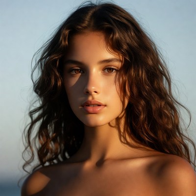 Beautiful woman with wavy brown hair