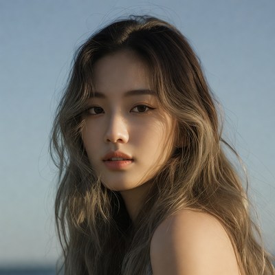 Asian woman with long wavy hair