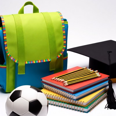 Green Backpack School Supplies Soccer Ball