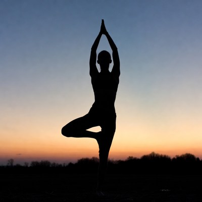 Woman in tree pose yoga silhouette