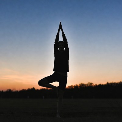 Woman doing tree pose yoga silhouette