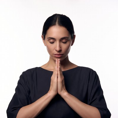 Woman praying with hands clasped