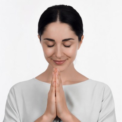Woman praying with hands clasped