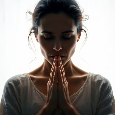 Woman praying with hands together