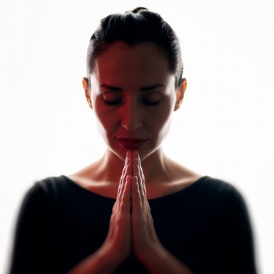 Woman praying with hands clasped