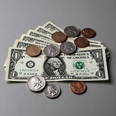US Dollar Bills and Coins