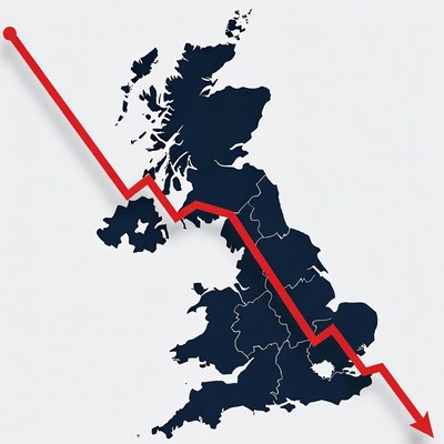 UK Map with Red Downward Arrow