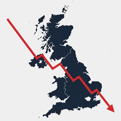 UK Map with Downward Red Arrow