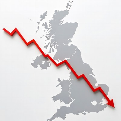 UK Map with Red Downward Trend Arrow
