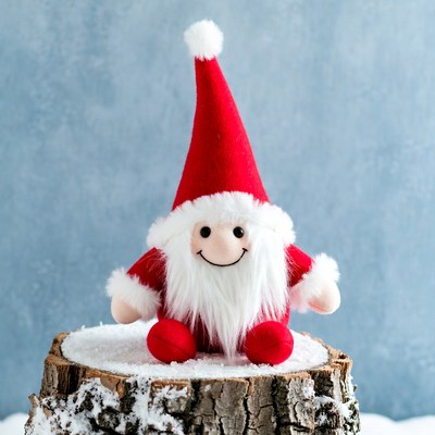 Red Gnome on Snowy Stump