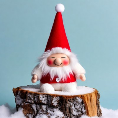 Cute Gnome on Snowy Stump