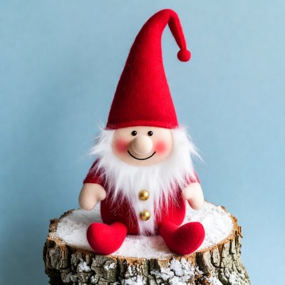 Red Gnome on Snowy Stump