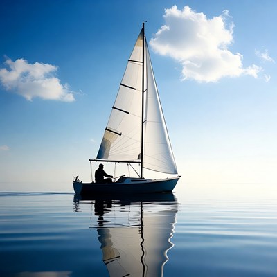 Silhouette man sailing boat on water