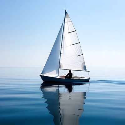 Man sailing boat with reflection