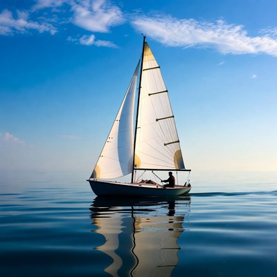 Sailboat on calm water with reflection