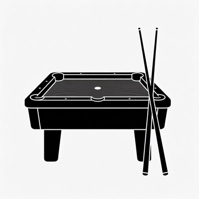Pool Table with Crossed Cue Sticks