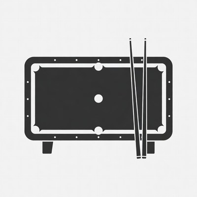 Pool table with cue sticks